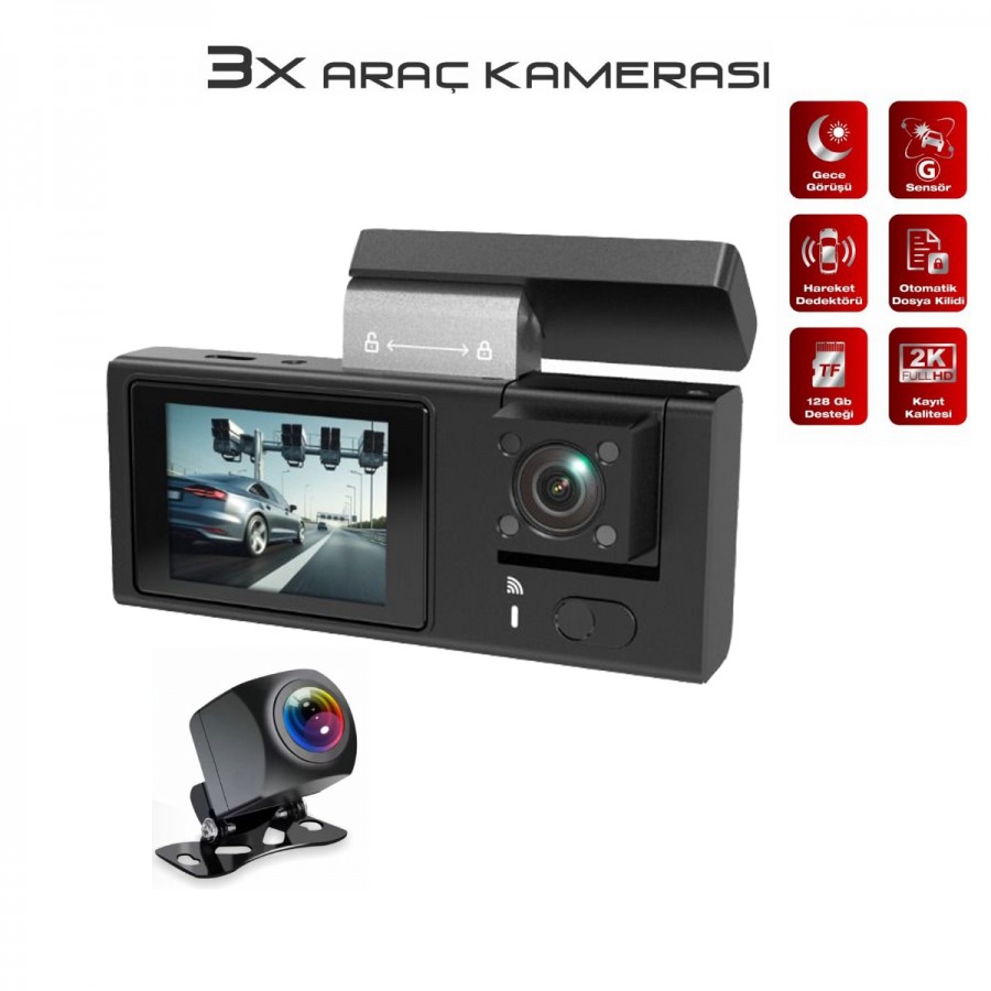 Auris CAM20 2K Full HD 3X Ön & Arka Araç Kamera