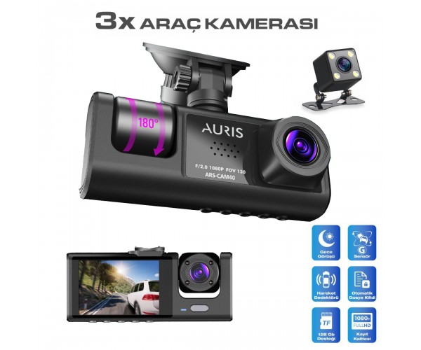 Auris CAM40 1080p Full HD 3X Ön & Arka Araç Kamera&hellip;