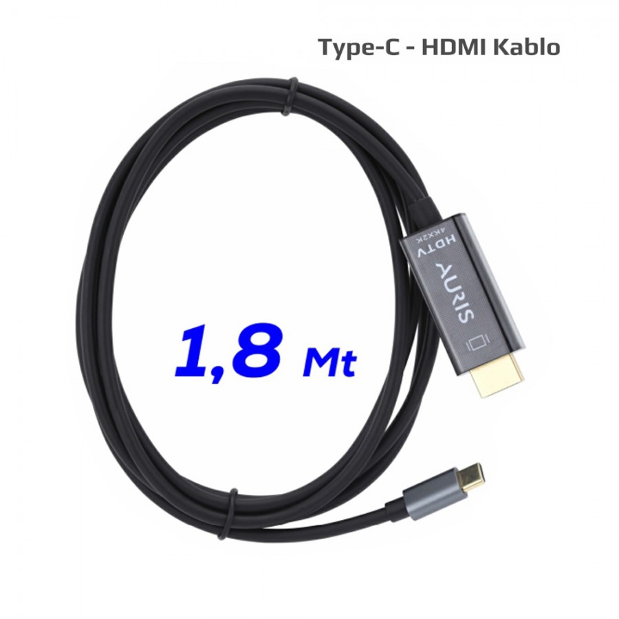 Auris HDMC10 4K USB 3.1 Type-C to HDMI 1.8m Ses ve Görüntü Aktarım Kablosu