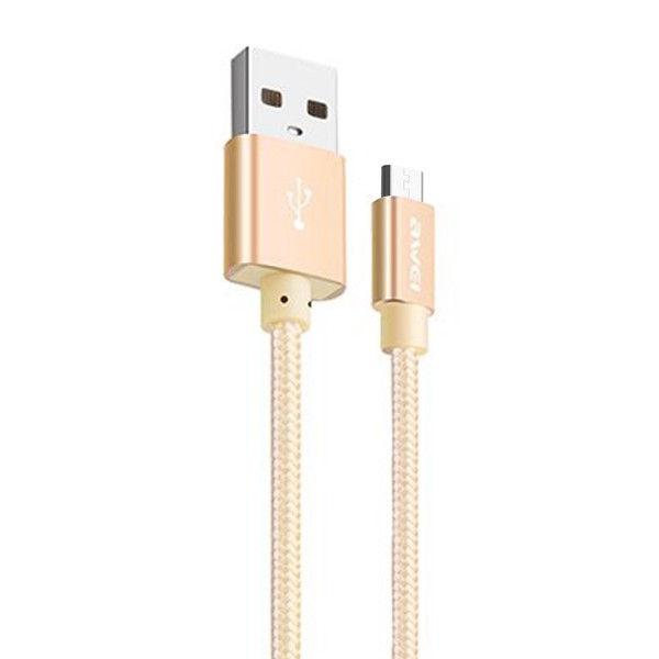 Awei Micro USB Hızlı Şarj ve USB Kablo Metal Örgü 1mt CL-30 Gold…
