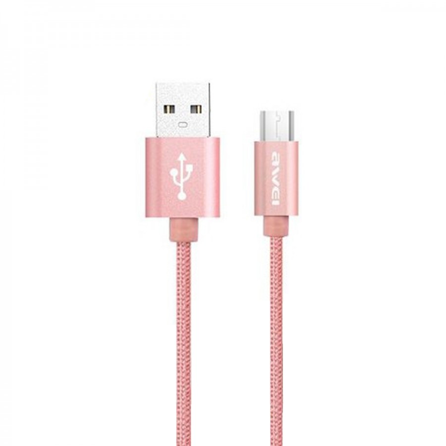 Awei Micro USB Hızlı Şarj ve USB Kablo Metal Örgü 1mt CL-30 RoseGold