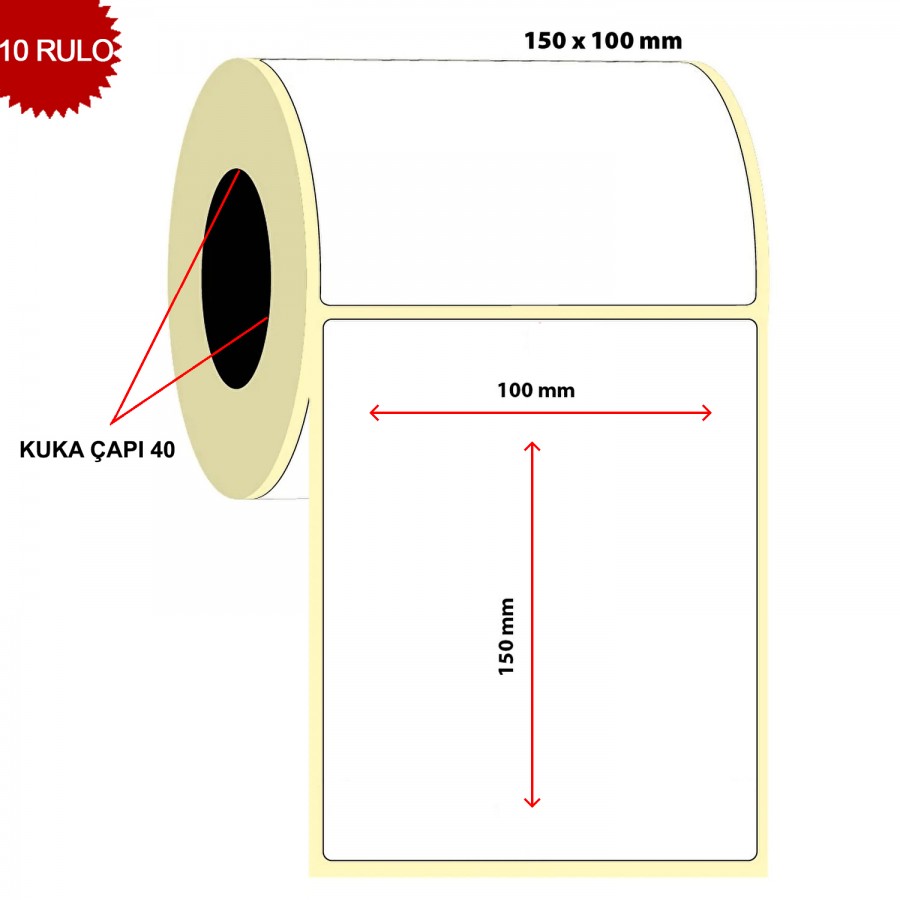 Barkod 100x150 Termal Etiket Eko Termal 250 Sarım 10 Rulo (2500 Adet)