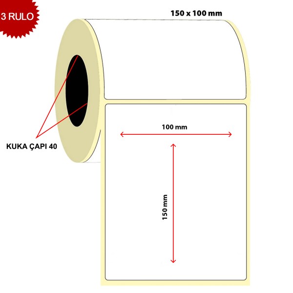 Barkod 100x150 Termal Etiket Eko Termal 250 Sarım 3 Rulo (750 Adet)…