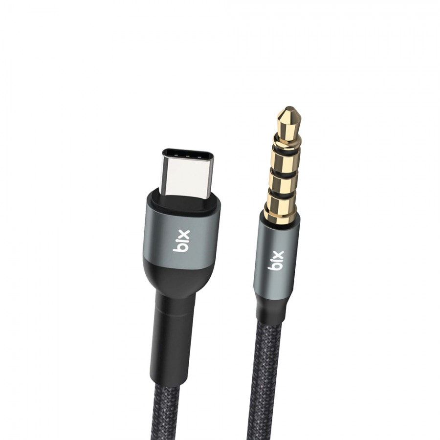Bix TAU1C Hi-Fi 3.5mm to Type-C Örgü Aux Ses Kablosu 1.5mt - Gri