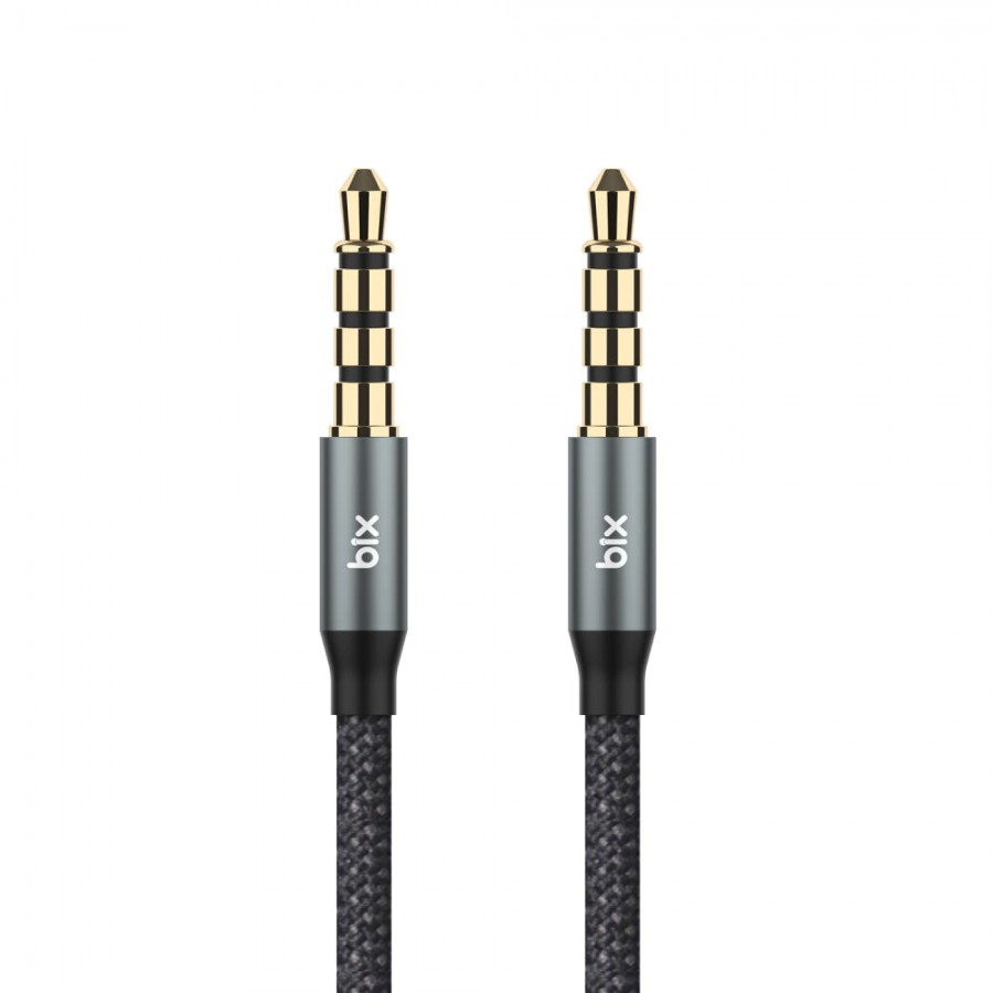 Bix TAU3C Hi-Fi 3.5mm to 3.5mm Erkek 1m Örgü Aux Ses Kablosu 1mt - Gri