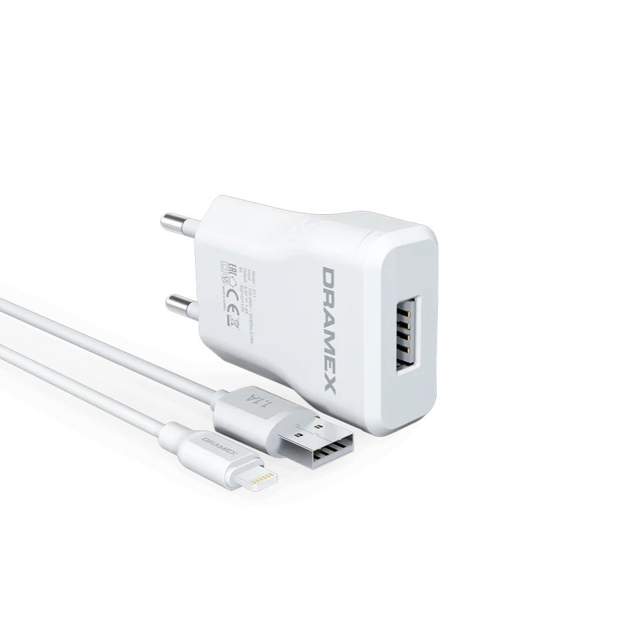 Dramex D11L Şarj Aleti Lightning Kablolu Set 1.0A - Beyaz