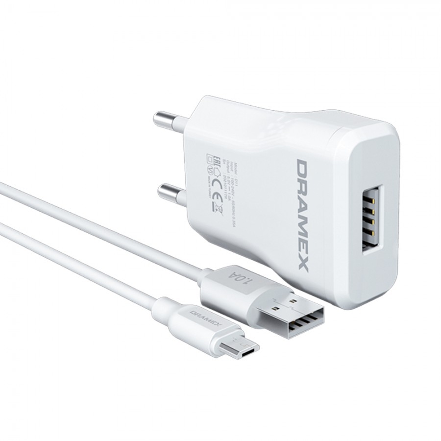 Dramex D11M Şarj Aleti Micro USB Kablolu Set 1.0A Dramex D11M Şarj Aleti Micro USB Kablolu Set 1.0A