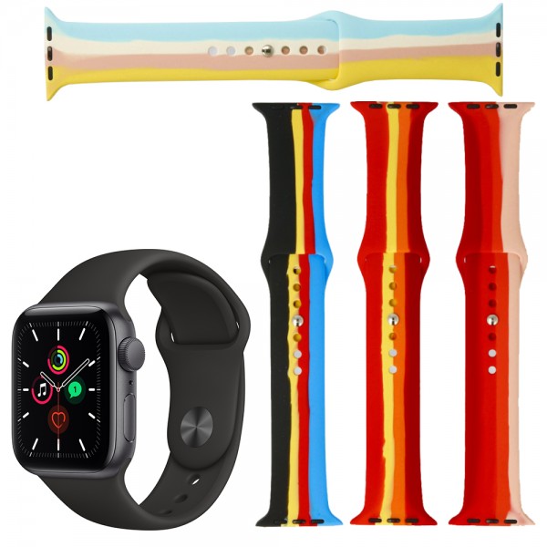 FitCase Apple Watch 42/44/45/49 mm Uyumlu Gökkuşağı Silikon Kordon…
