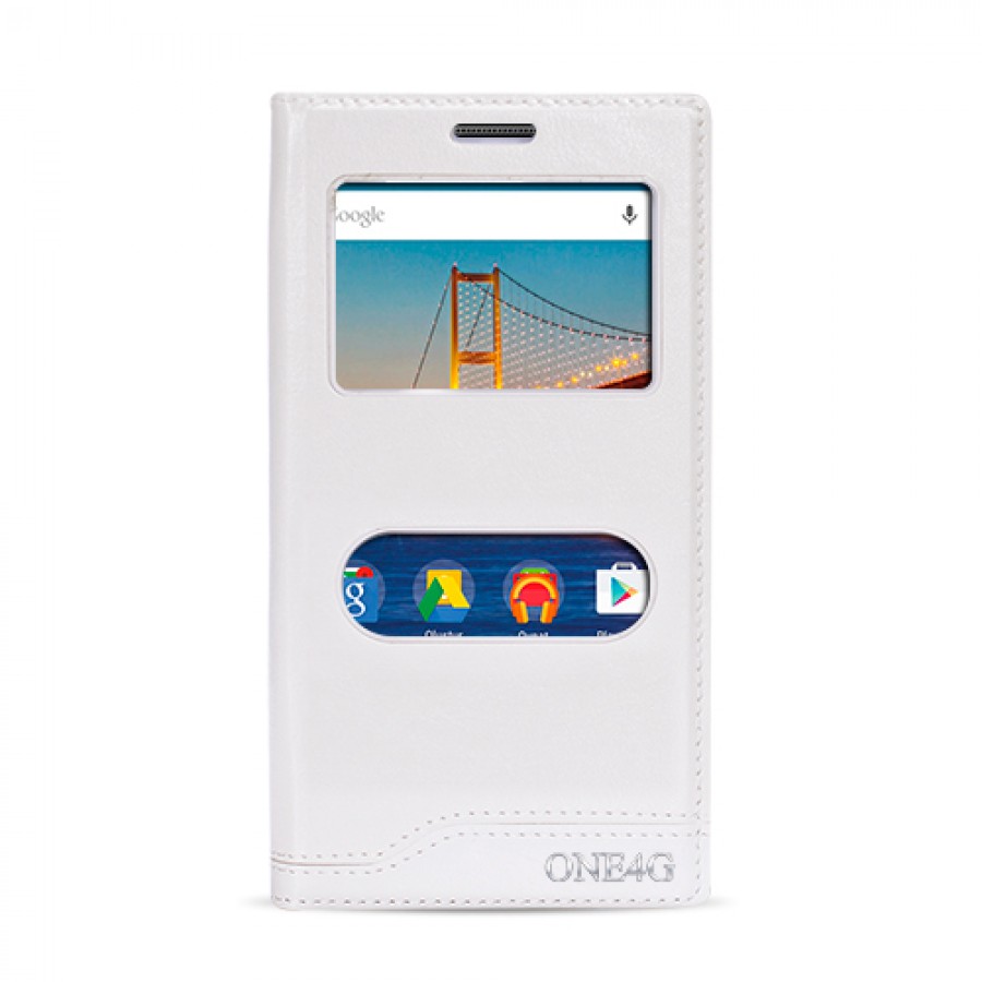 FitCase Dolce General Mobile One 4G Gizli Mıknatıslı Pencereli Kılıf Beyaz