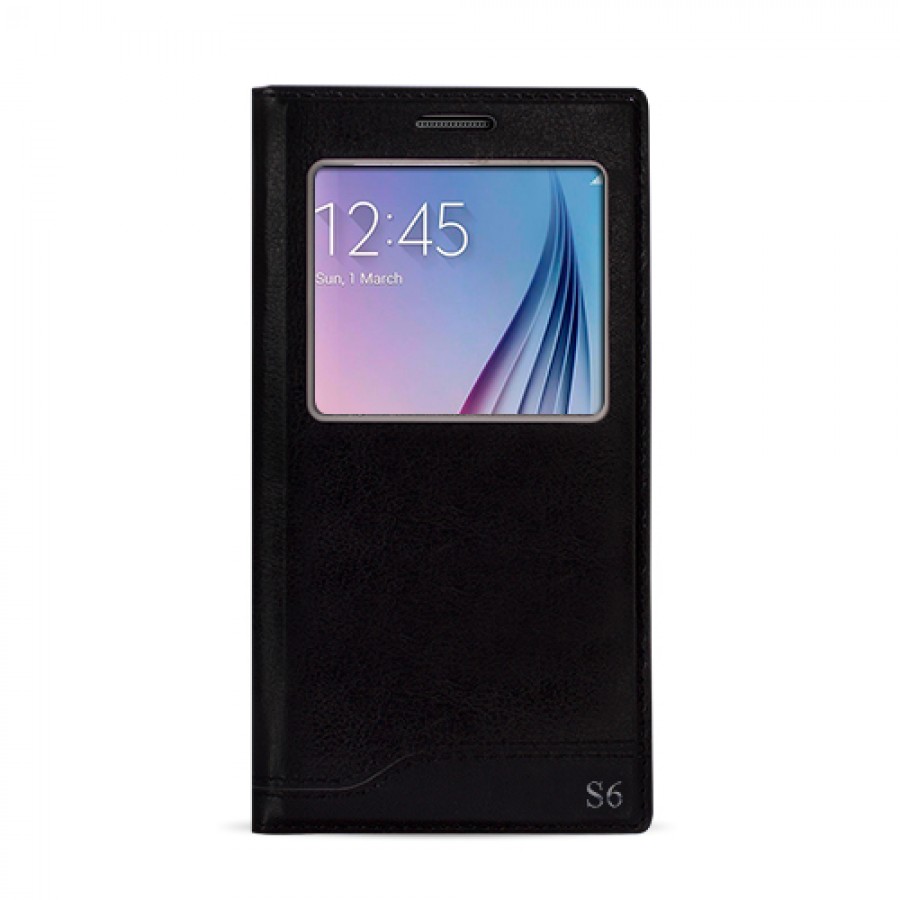 FitCase Dolce Samsung S6 (G920) Gizli Mıknatıslı Pencereli Kılıf Siyah