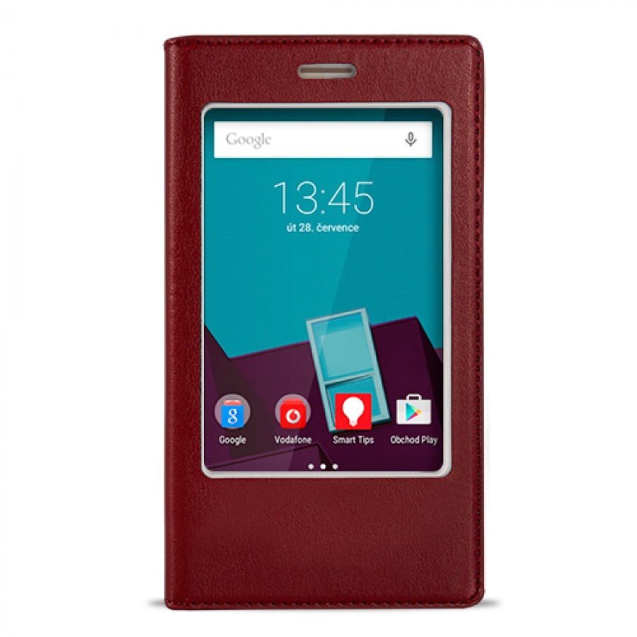 FitCase Dolce Vodafone Smart 7 Style Gizli Mıknatıslı Pencereli Kılıf Bordo