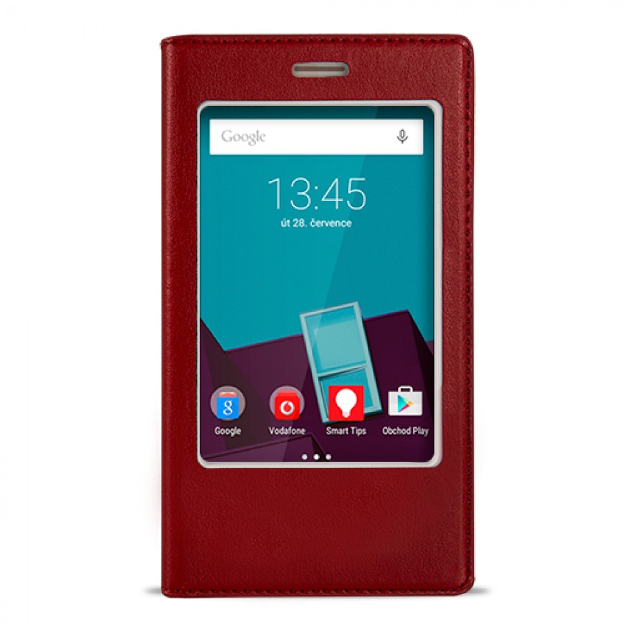 FitCase Dolce Vodafone Smart 7 Style Gizli Mıknatıslı Pencereli Kılıf Kırmızı
