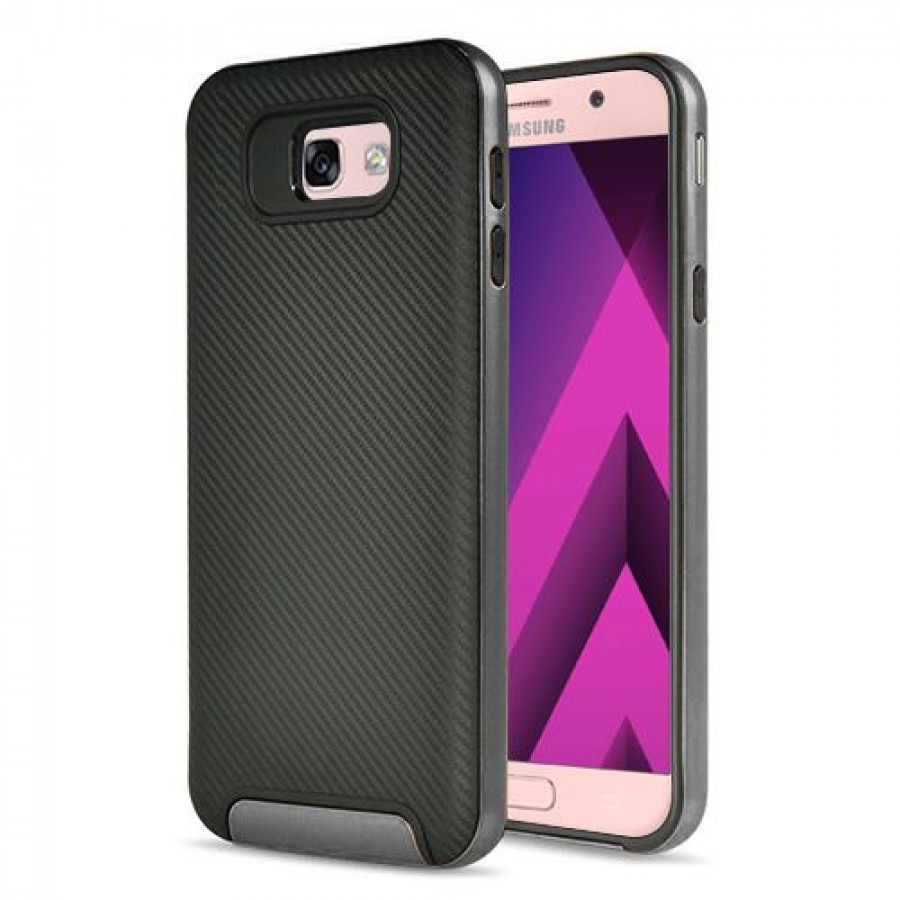 FitCase Galaxy A3 2017 (A320) 2in1 Carbon Desen Arka Kapak Siyah