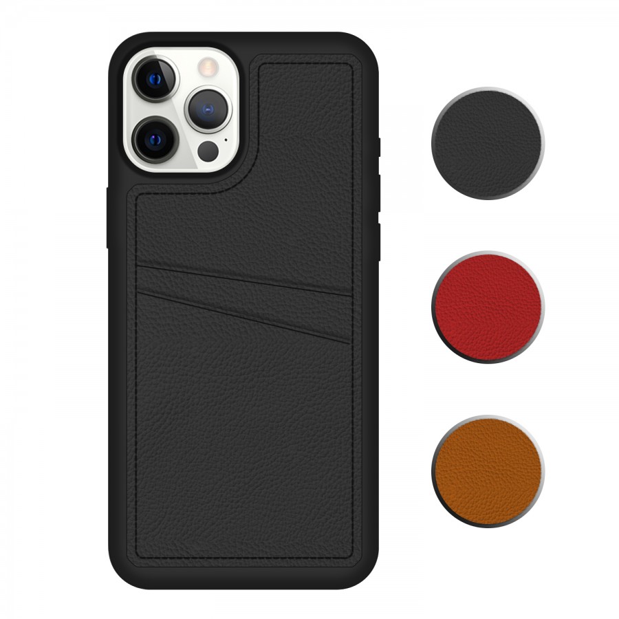 FitCase iPhone 12 Pro Kılıf Proda Deri Çift Kartlık Cepli Kapak
