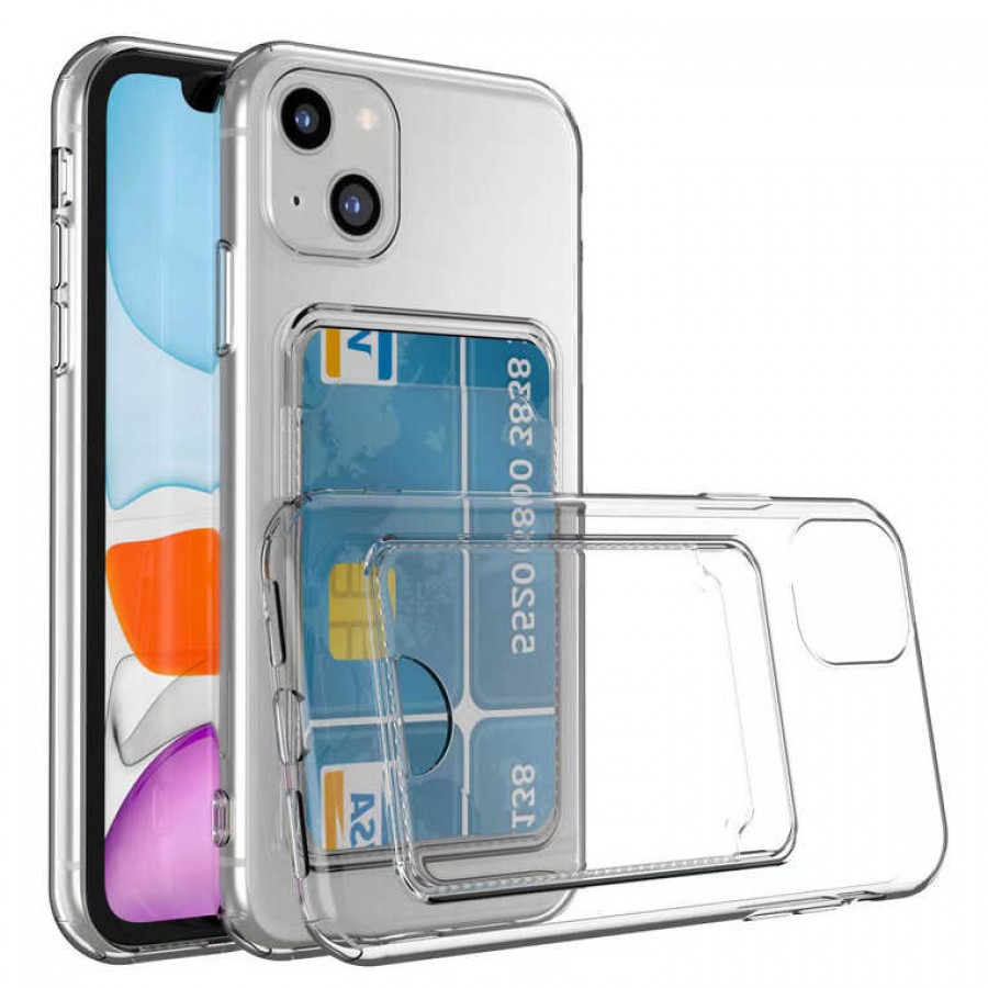 FitCase iPhone 14 Kılıf Cardy Şeffaf Kartlık Cepli Kapak