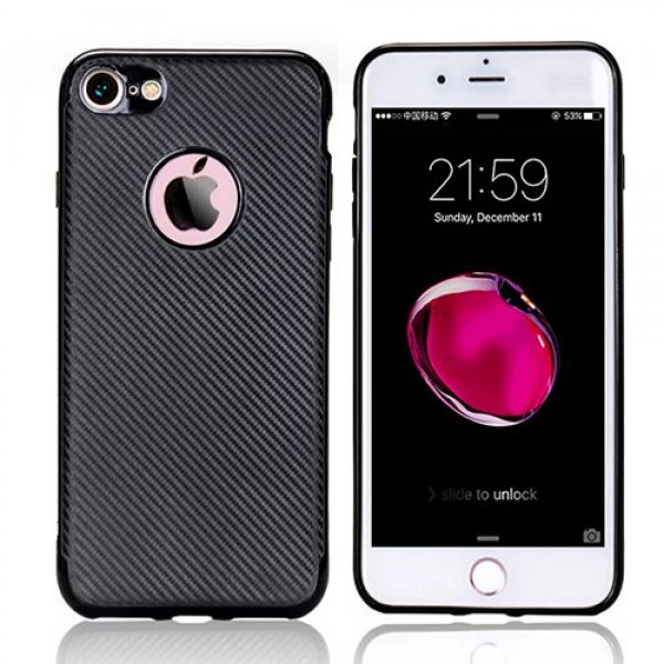 FitCase iPhone 7-8 Carbon Desen Arka Kapak Siyah