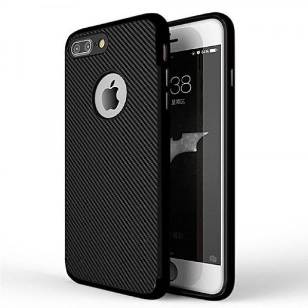 FitCase iPhone 7-8 Plus Carbon Desen Arka Kapak Siyah