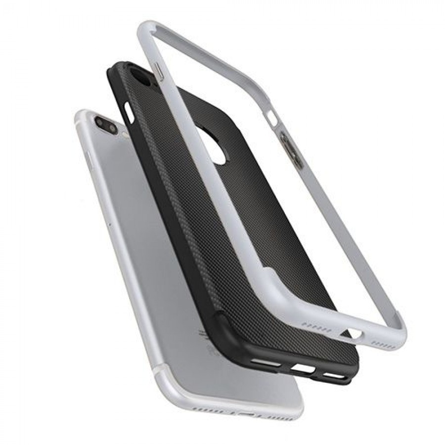 FitCase iPhone 7 PLSU / 8 PLUS 2in1 Carbon Desen Arka Kapak Silver