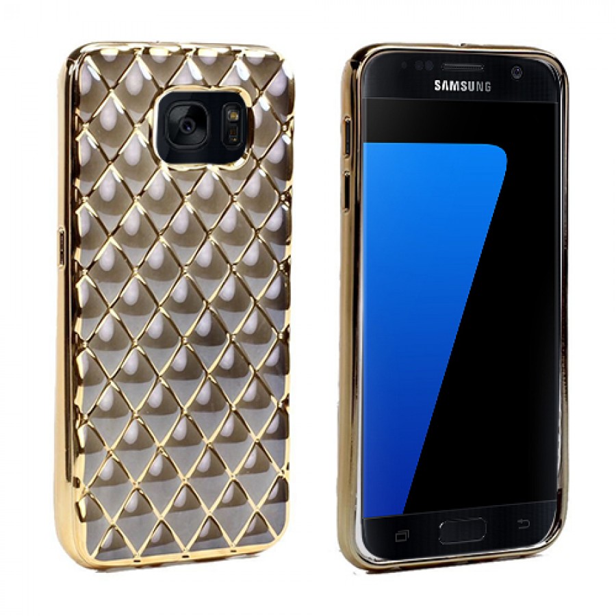 FitCase Laser Samsung S7 (G930) Baklava Desenli Gold - Siyah