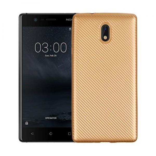 FitCase Nokia 3 Carbon Desen Arka Kapak Gold…