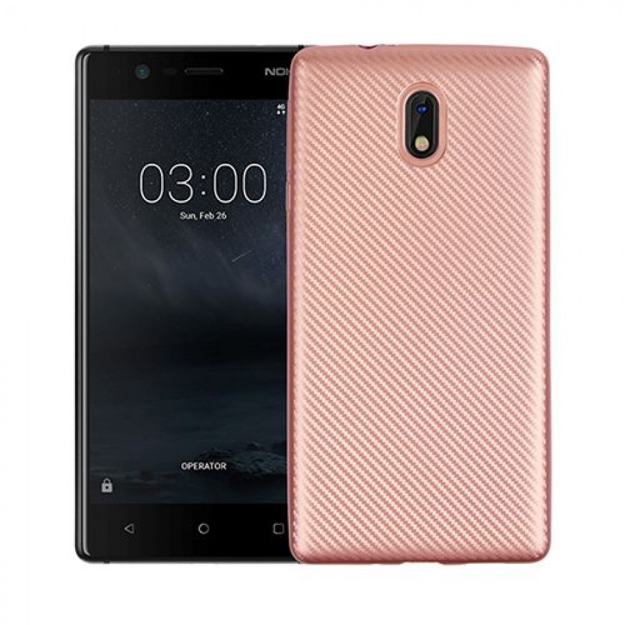 FitCase Nokia 3 Carbon Desen Arka Kapak Rose Gold