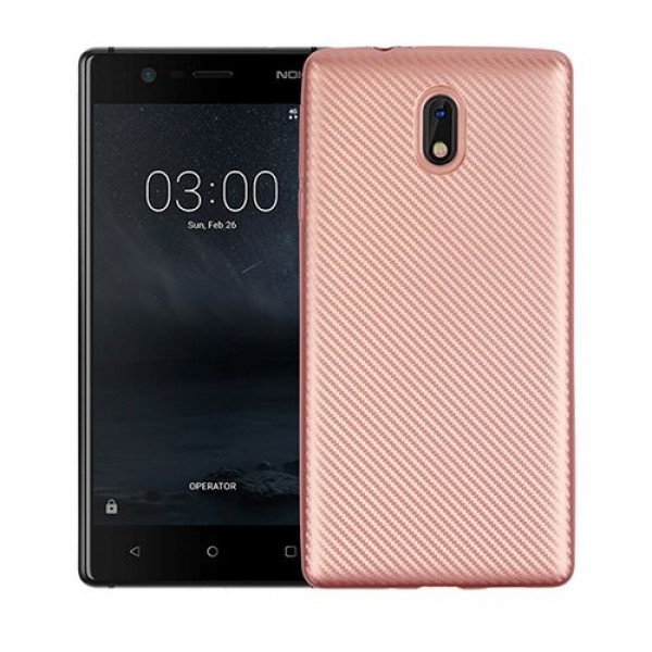FitCase Nokia 3 Carbon Desen Arka Kapak Rose Gold…