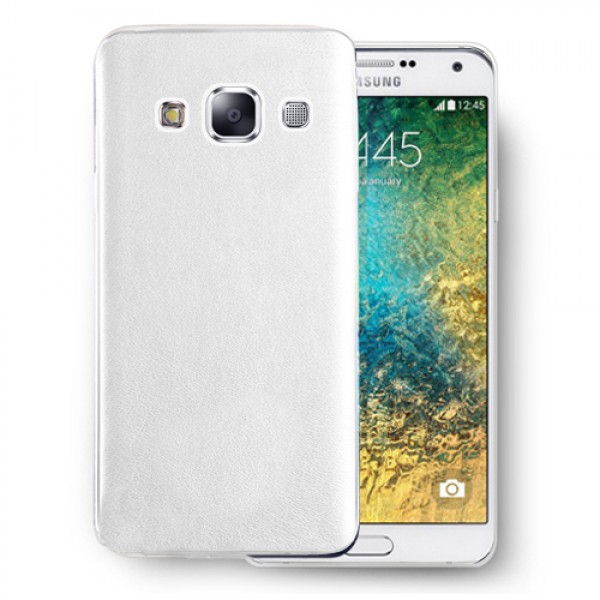 FitCase Samsung Galaxy E5 (E500) Kılıf Deri Dokulu Arka Kılıf Beyaz