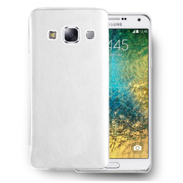FitCase Samsung Galaxy E7 (E700) Kılıf Deri Dokulu Arka Kapak Beyaz