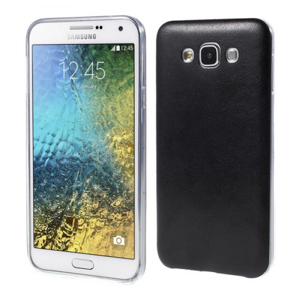 FitCase Samsung Galaxy E7 (E700) Kılıf Deri Dokulu Arka Kılıf Siyah