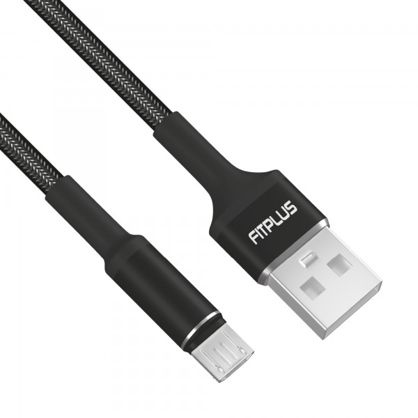 FitPlus Round RS-201 Micro USB Data/Şarj Kablosu 3A 2mt Örgü - Siya…