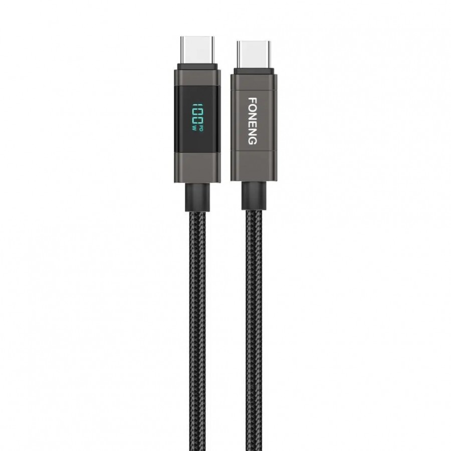 Foneng XS05 100W Led Göstergeli Type-C to Type-C Örgü 1.2m Data ve Şarj Kablosu