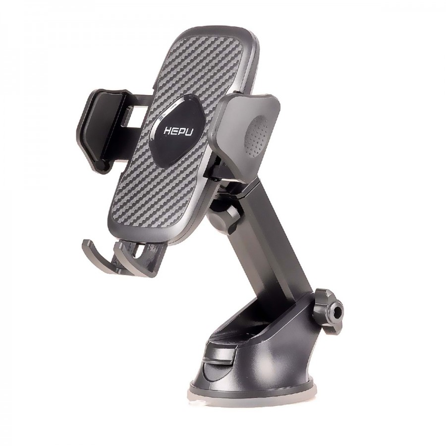 HEPU HP-A21 Uzun Kollu Araç İçi Telefon Tutucu Karbon Desenli Gövde Vantuz Taban Cam ve Torpido Uyumlu