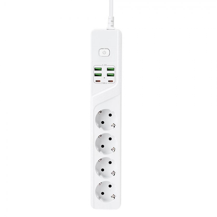 HEPU HP-H02 6x USB 4lü 2mt Kablolu Akım Korumalı Grup Priz 10A-3000W