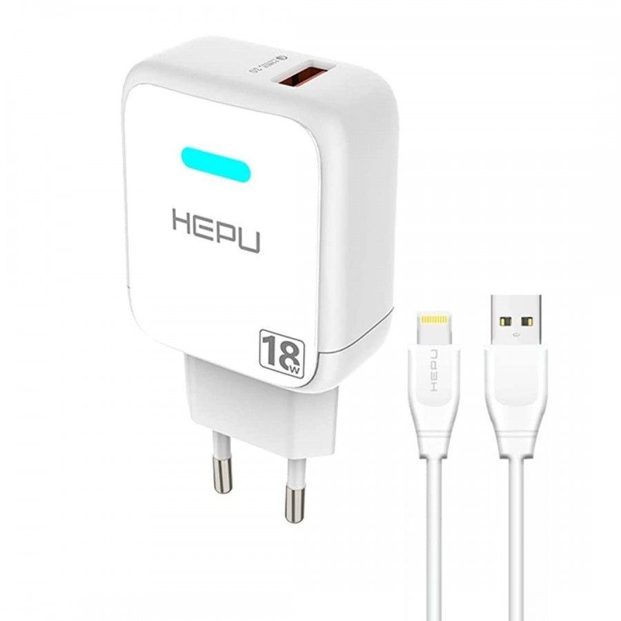 HEPU HP618L QC3.0 18W Seyahat Şarj Aleti USB-Lightning Kablo Set