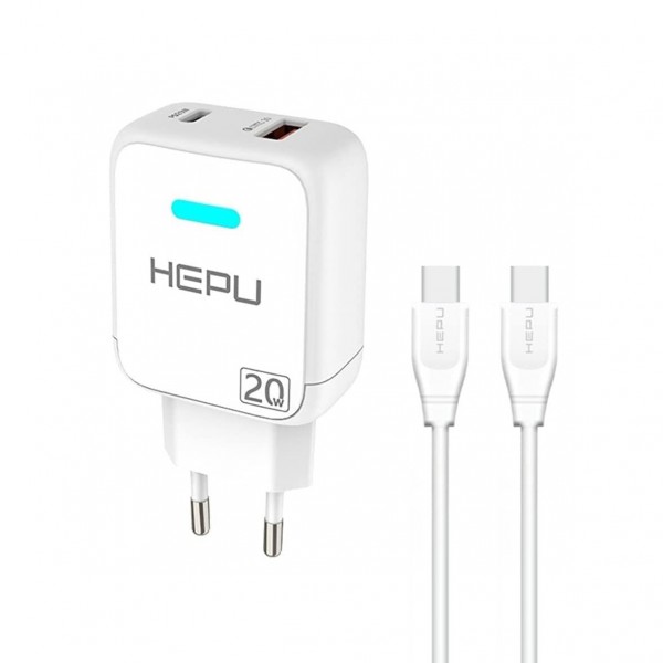 HEPU HP619T QC3.0 20W Çift Çıkış Şarj Aleti Type-C-Type-C Kablo Set…