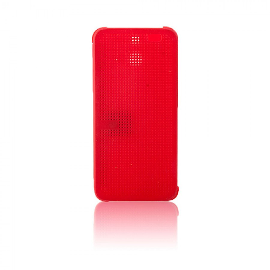 HTC One E8 Dot View Yan Kapaklı Uyku Modlu Kılıf Kırmızı