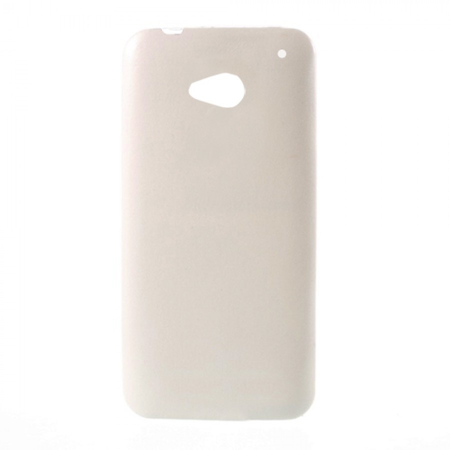 HTC One M7 Kılıf Deri Dokulu Arka Kapak Beyaz
