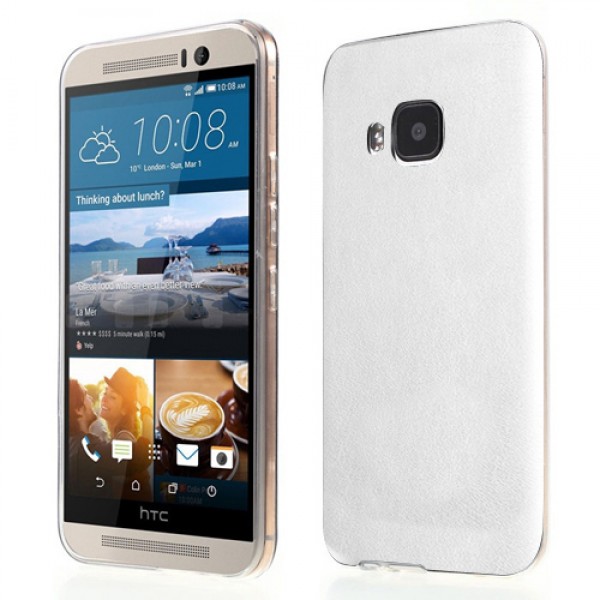 HTC One M9 Kılıf Deri Dokulu Arka Kapak Beyaz…