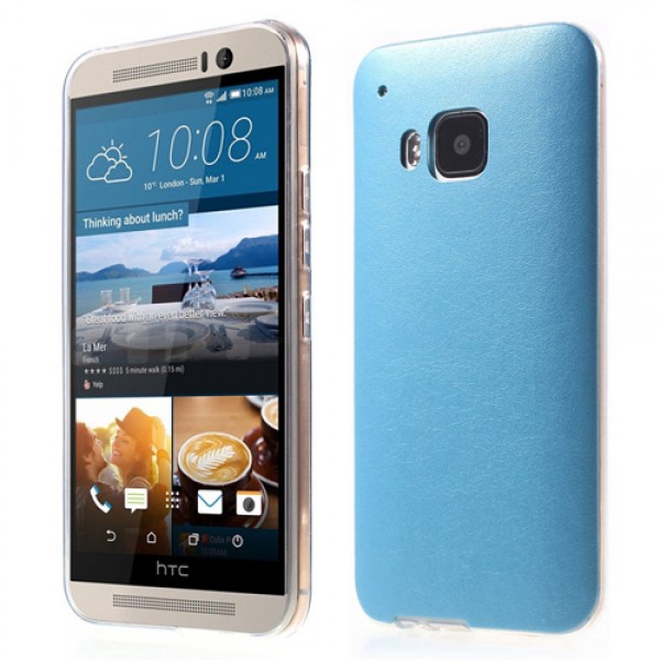 HTC One M9 Kılıf Deri Dokulu Arka Kapak Mavi…