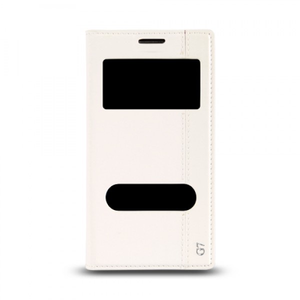 Huawei Ascend G7 Gizli Mıknatıslı Pencereli Magnum Kılıf Beyaz