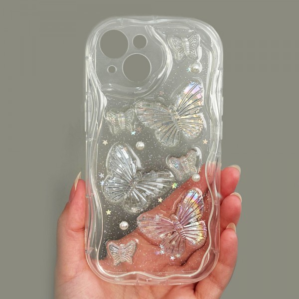 iPhone 15 Kılıf 3D Kelebek Desen Kamera Korumalı Şeffaf Silikon Ka…