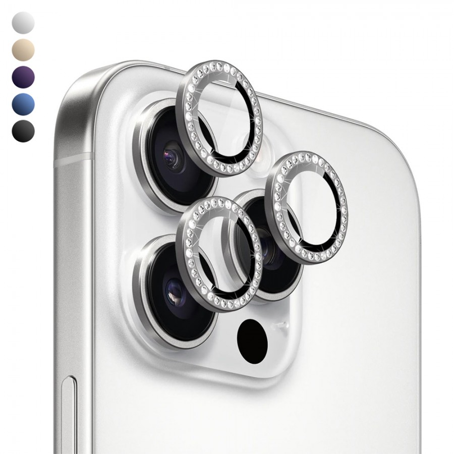iPhone 15 Pro / 15 Pro Max Rock Seri Taşlı Metal Kamera Lens Koruyucu