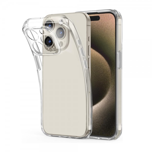 iPhone 15 Pro Kılıf Metal Tuşlu Kamera Korumalı Silikon Şeffaf Arka K…