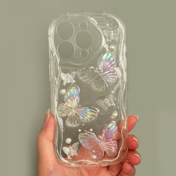 iPhone 15 Pro Max Kılıf 3D Kelebek Desen Kamera Korumalı Şeffaf Si…