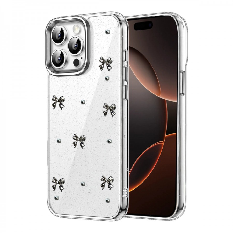 iPhone 15 Pro Max Kılıf Fiyonk Desenli Şeffaf Kapak