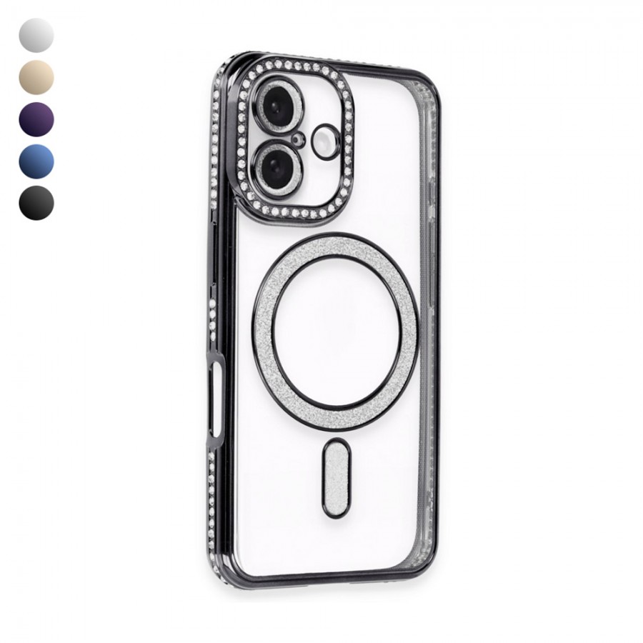 iPhone 16 Kılıf Joke Seri Magsafe Özellikli Taşlı Simli Silikon Kapak iPhone 16 Kılıf Joke Seri Magsafe Özellikli Taşlı Simli Silikon Kapak