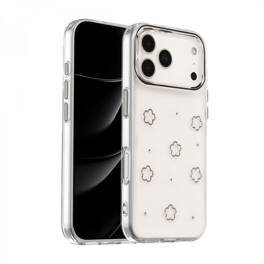 iPhone 17 Pro Max Kılıf Fiyonk Desenli Şeffaf Kapak