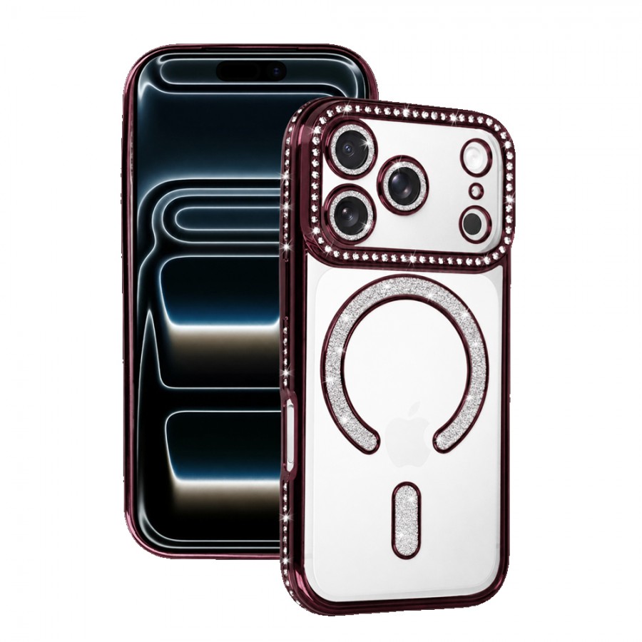 iPhone 18 Pro Max Kılıf Joke Seri Magsafe Özellikli Taşlı Simli Silikon Kapak