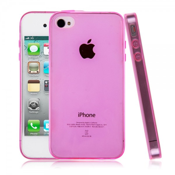 iPhone 4/4s Kılıf Soft Silikon Şeffaf-Pembe Arka Kapak…