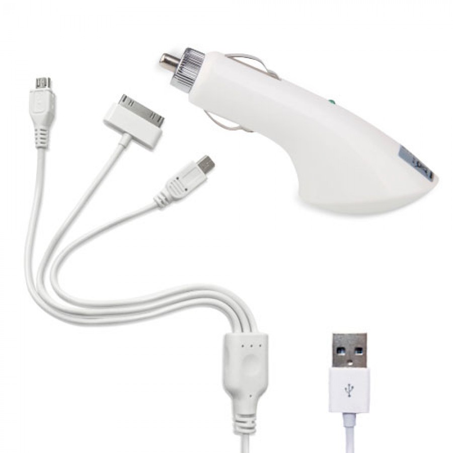 iPhone 4s + Micro USB + Mini USB 3in1 Kablolu Araç İçi Şarj Seti iPhone 4s + Micro USB + Mini USB 3in1 Kablolu Araç İçi Şarj Seti